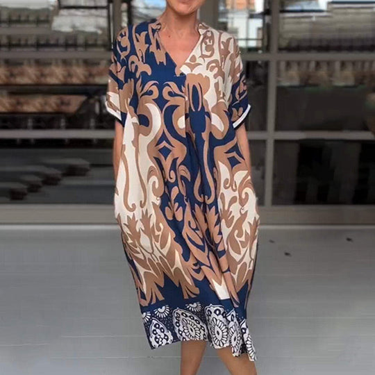 Dames Midi-Jurk Elegante V-hals met Unieke Print - Bente-3