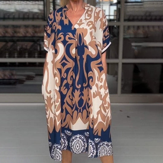 Dames Midi-Jurk Elegante V-hals met Unieke Print - Bente-5