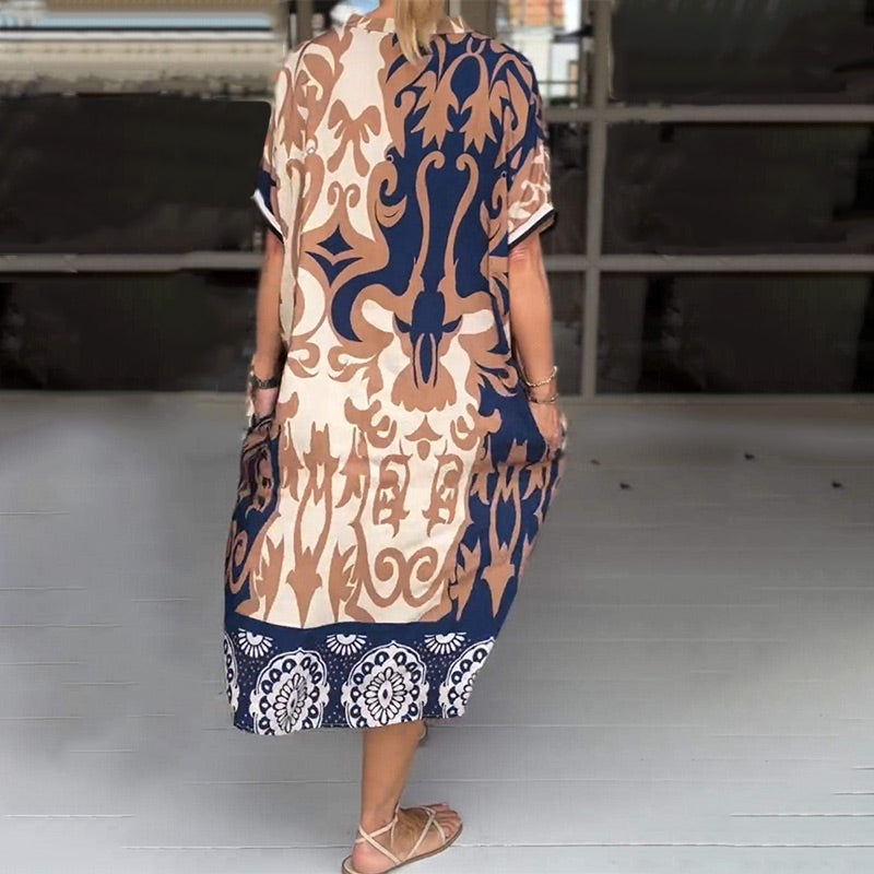 Dames Midi-Jurk Elegante V-hals met Unieke Print - Bente-4