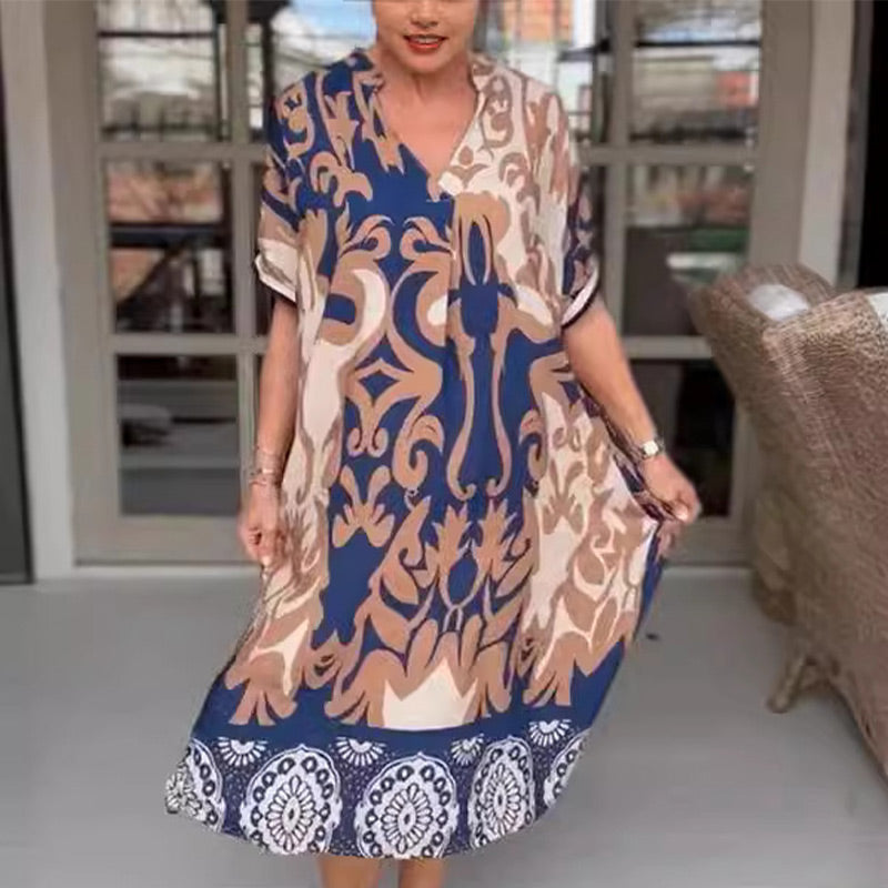 Dames Midi-Jurk Elegante V-hals met Unieke Print - Bente-6