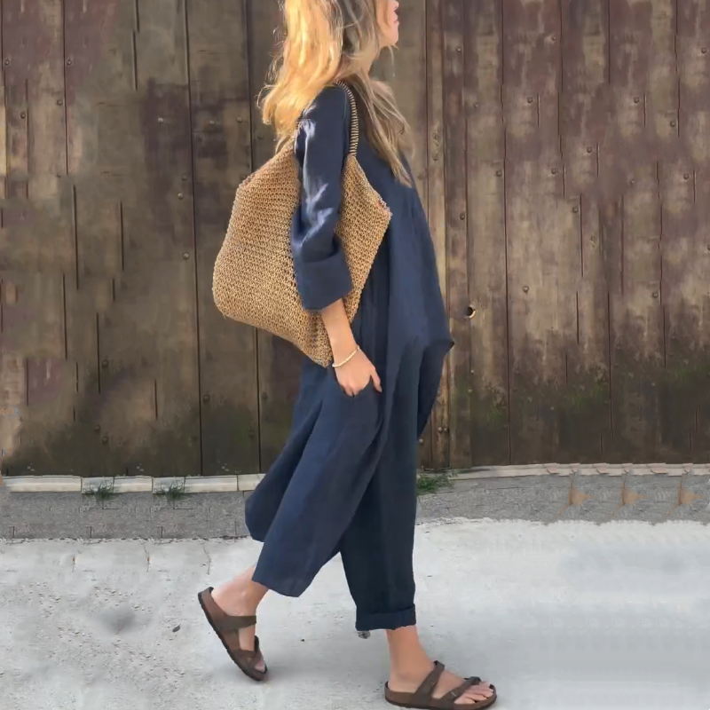 Dames Co Ord Set Linnen Elegante Asymmetrische Blouse en Losvallende Broek - Marissa-5
