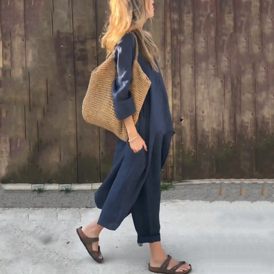 Dames Co Ord Set Linnen Elegante Asymmetrische Blouse en Losvallende Broek - Marissa-5